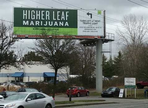 Retail signboard for a pot shop in Seattle.